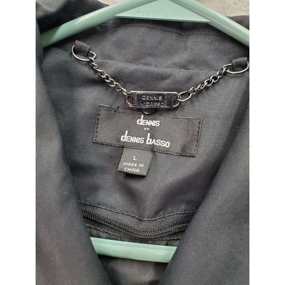Dennis Basso Rain Coat Women Large Black Lined Drawstring Collared Button Front - Picture 8 of 11